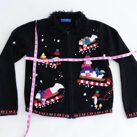 Vintage Karen Scott Sport  Petite Black Christmas Cardigan Petite Small - Picture 5 of 13